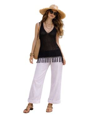 Anne Klein Fringe Crochet Sweater Vest | Boho Festival | Women’s S/M